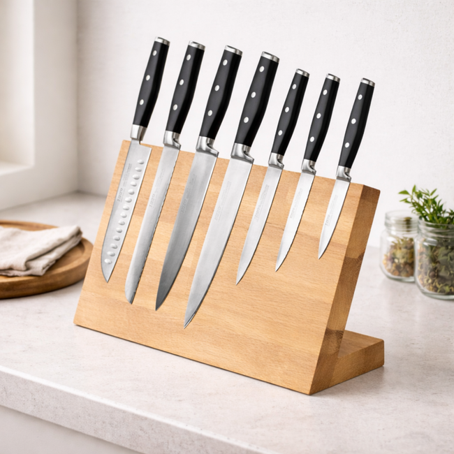 HOCHO Eiken Magnetisch Messenblok – 375x100x210 mm – Voor 7 Messen