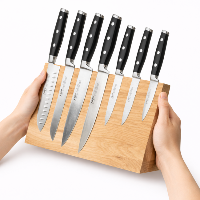 HOCHO Eiken Magnetisch Messenblok – 375x100x210 mm – Voor 7 Messen