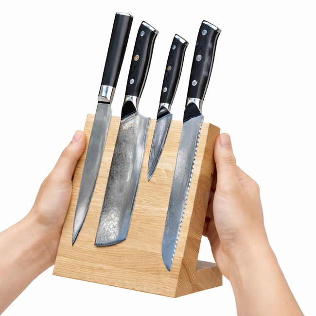 HOCHO Eiken Magnetisch Messenblok – 230x100x230 mm – Voor 4 Messen