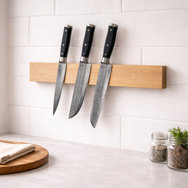 HOCHO Magnetische Messenhouder – Eikenhout – 450x90x30 mm – Voor 8 Messen