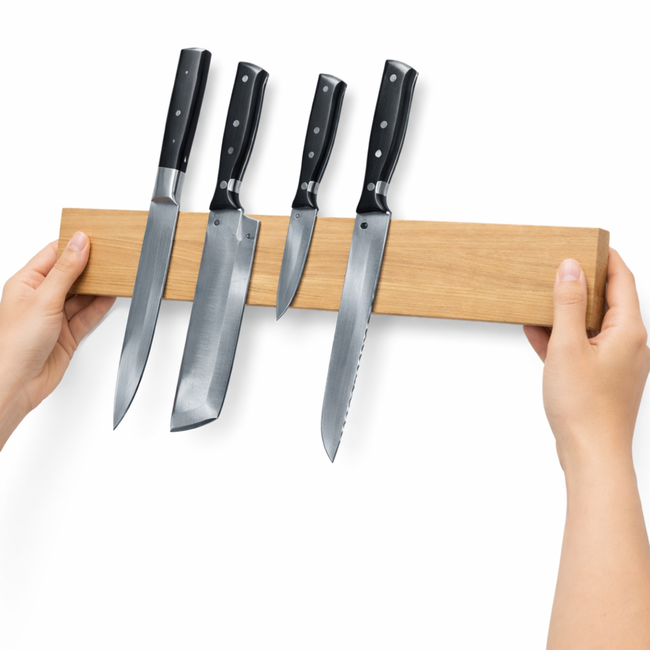 HOCHO Magnetische Messenhouder – Eikenhout – 450x90x30 mm – Voor 8 Messen