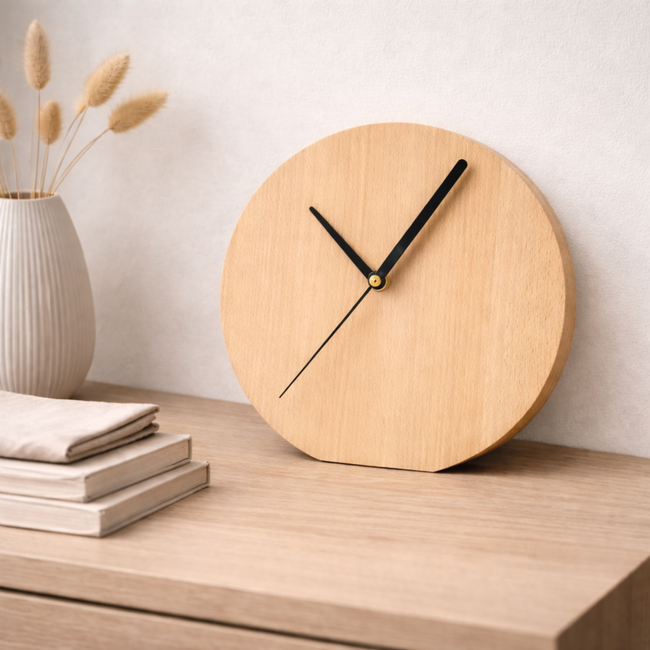 HOCHO Massief Beukenhouten Wandklok – Ø240x20 mm – Scandinavisch Design