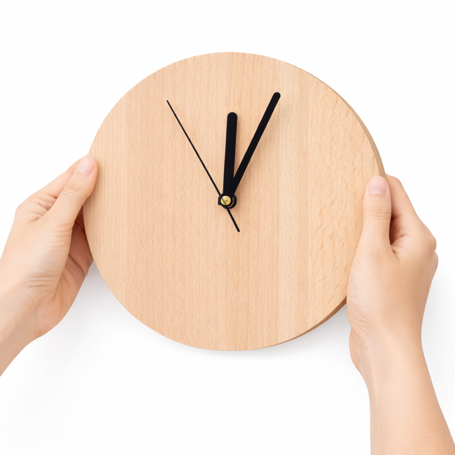 HOCHO Massief Eikenhouten Wandklok – Ø240x20 mm – Scandinavisch Design