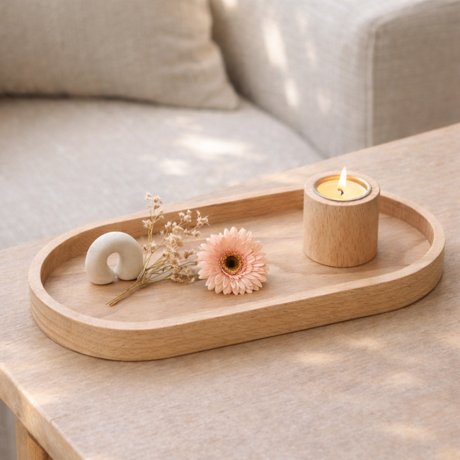 HOCHO Beukenhouten Dienblad met Kaarshouder – 200x100x35 mm – Stijlvol en Duurzaam