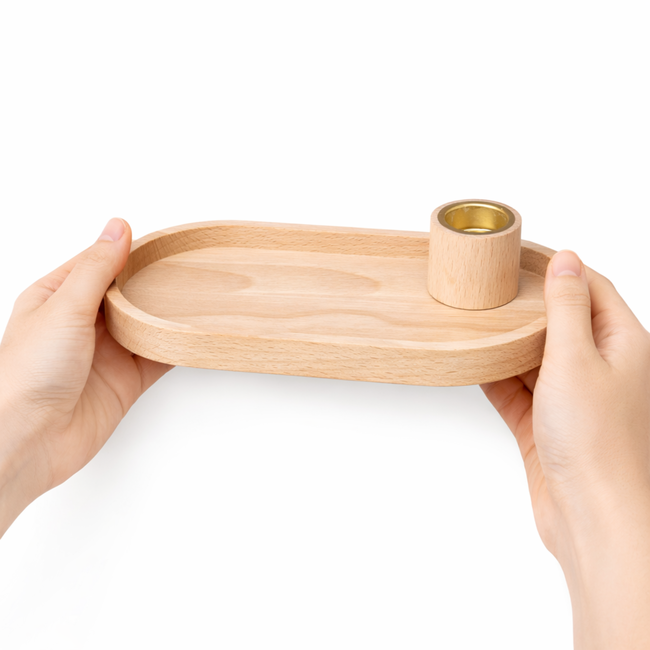 HOCHO Beukenhouten Dienblad met Kaarshouder – 200x100x35 mm – Stijlvol en Duurzaam