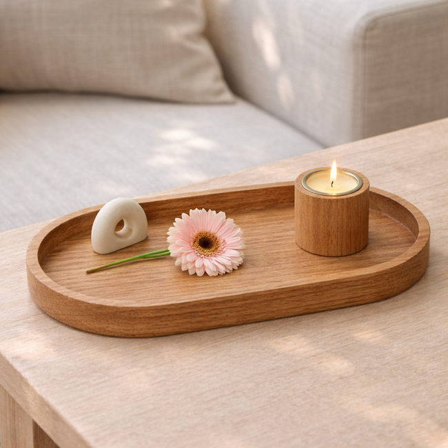 HOCHO Eikenhouten Dienblad met Kaarshouder – 200x100x35 mm – Scandinavisch Design