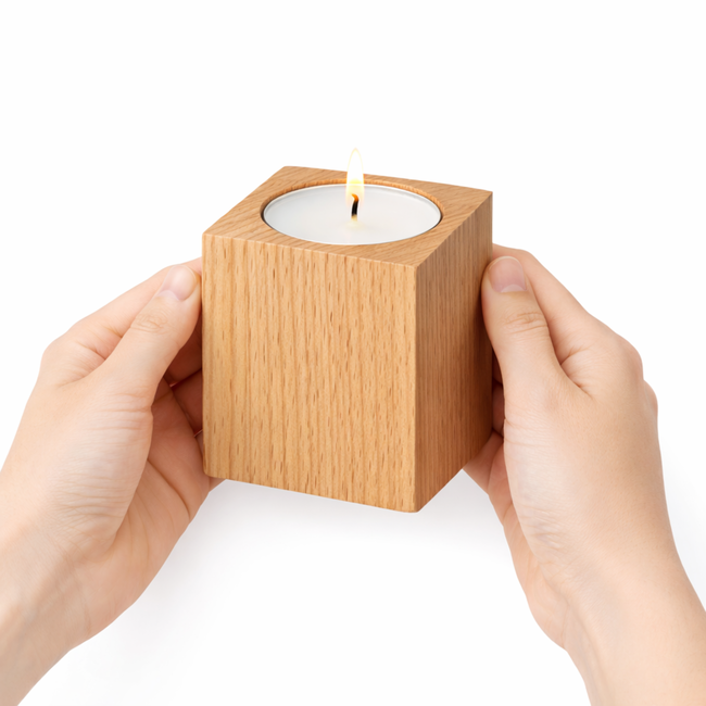 HOCHO Beukenhouten Waxinelichthouder – 50x50x60 mm- Natuurlijke Sfeer & Stijlvol Design