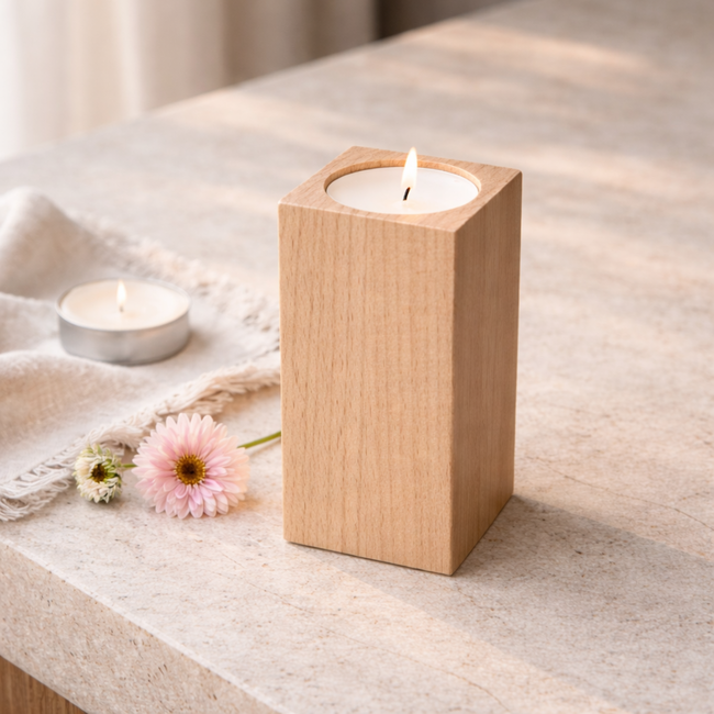 HOCHO Beukenhouten Waxinelichthouder 50x50x90 mm – Sfeervolle Decoratie
