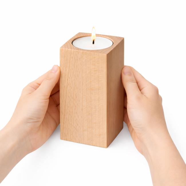 HOCHO Beukenhouten Waxinelichthouder 50x50x90 mm – Sfeervolle Decoratie