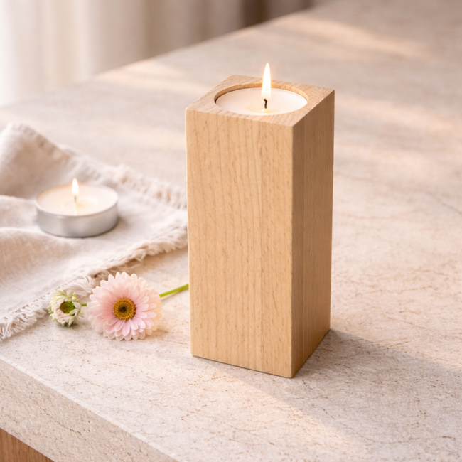 HOCHO Beukenhouten Waxinelichthouder – 50x50x120 mm – Natuurlijk Beukenhout