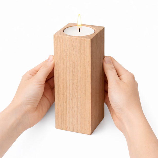 HOCHO Beukenhouten Waxinelichthouder – 50x50x120 mm – Natuurlijk Beukenhout