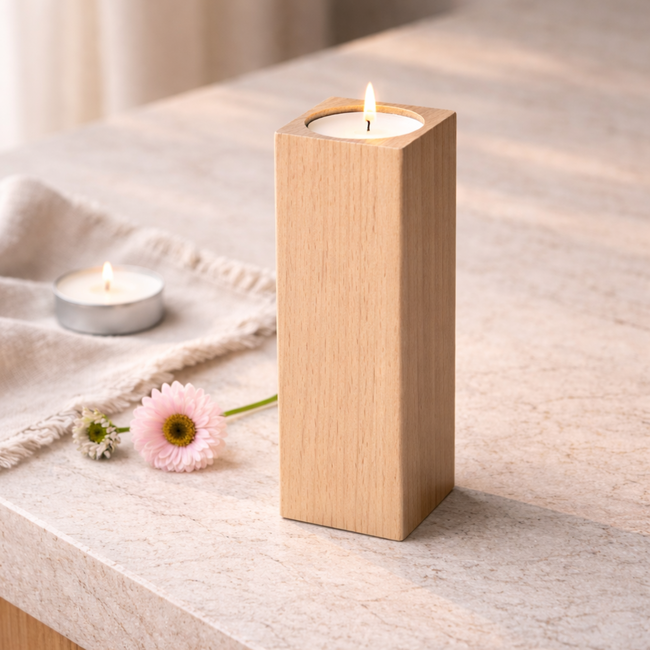 HOCHO Beukenhouten Waxinelichthouder – 50x50x150 mm – Elegant Design