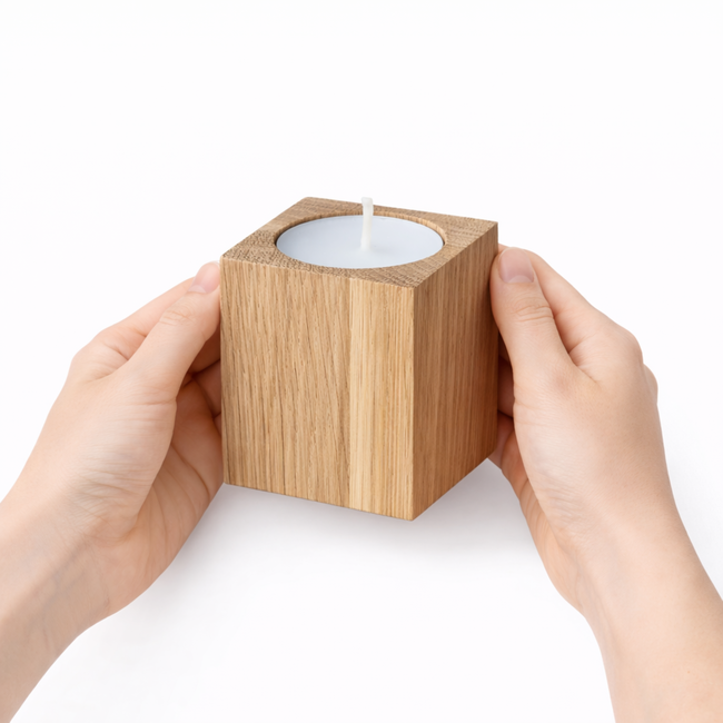 HOCHO Eikenhouten Waxinelichthouder – 50x50x60 mm – Natuurlijke Look