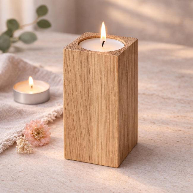 HOCHO Eikenhouten Waxinelichthouder – 50x50x90 mm – Tijdloos Design