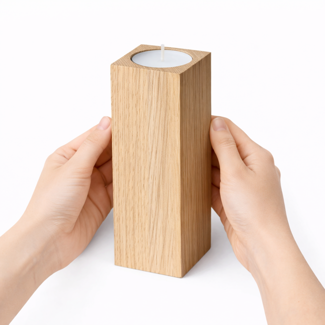 HOCHO Eikenhouten Waxinelichthouder – 50x50x120 mm – Stijlvol & Duurzaam