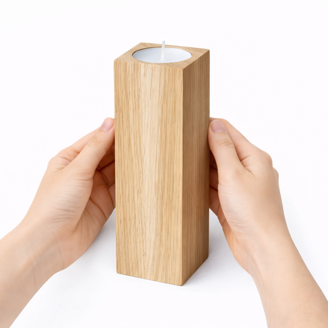 HOCHO Eikenhouten Waxinelichthouder – 50x50x150 mm – Elegant, Stijlvol & Duurzaam