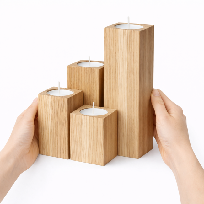 HOCHO Eikenhouten Waxinelichthouders – Set van 4  –  Stijlvol
