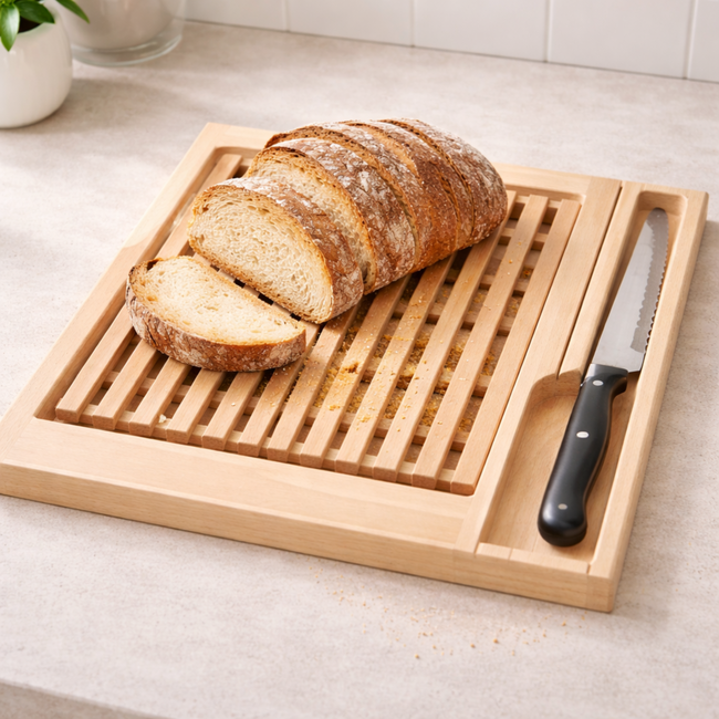 HOCHO Beukenhouten Broodsnijplank 355x295x22 mm – Met Kruimelrooster & Mesuitsparing
