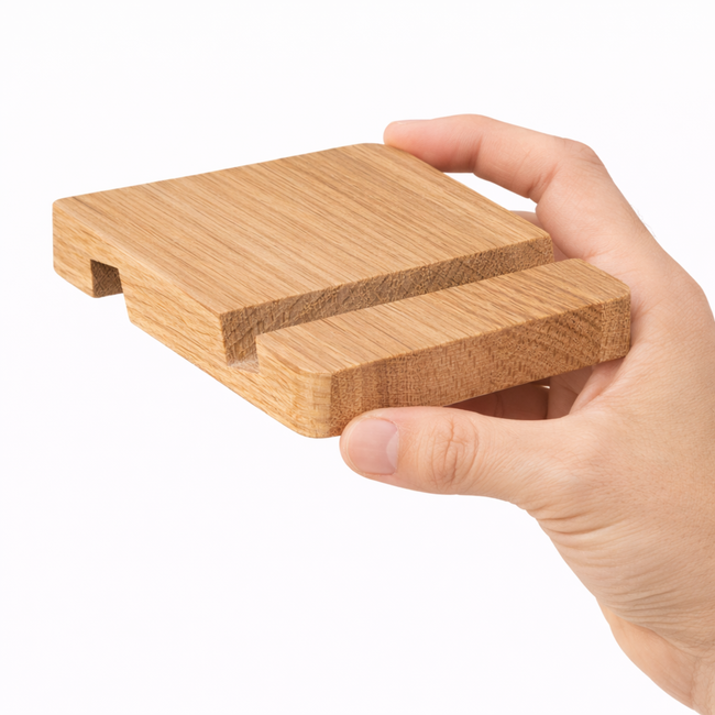 HOCHO Eikenhouten Telefoonhouder 100x80x15 mm – Personaliseerbaar en Stijlvol