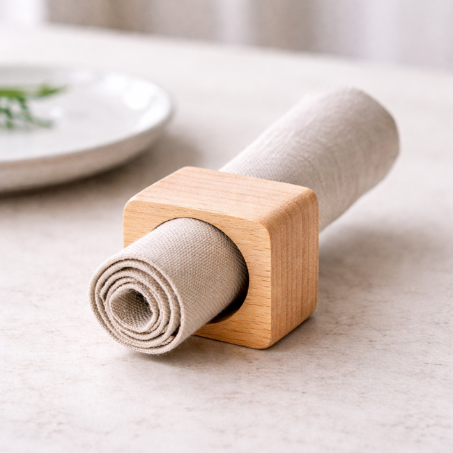 HOCHO Servetring – Vierkant – 50x50x30 mm – Beukenhout Raw – Natuurlijke Tafeldecoratie