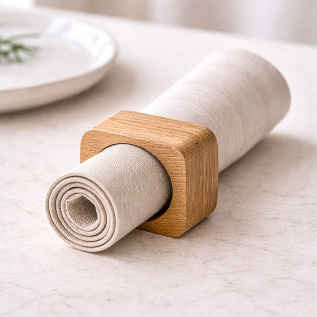 HOCHO Eikenhouten Vierkante Servetring 50x50x30 mm – Stijlvolle Tafeldecoratie