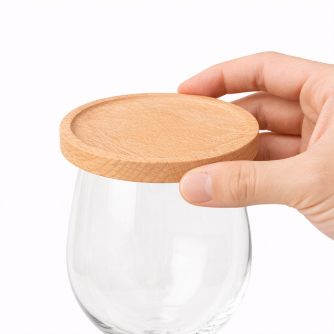 HOCHO Beukenhouten Wijnglas Deksel 90x15 mm – Met Snackplateau voor Hapjes