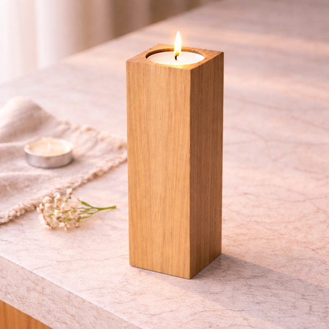HOCHO Eikenhouten Waxinelichthouder – 50x50x150 mm – Elegant, Stijlvol & Duurzaam