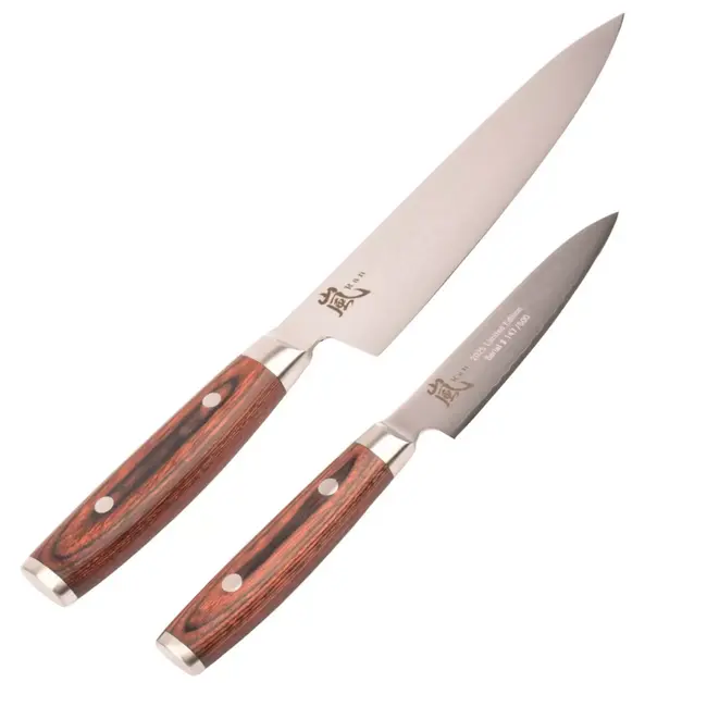 Yaxell Ran Messenset – Giftset – 2-delig – Koksmes 20 cm & Universeelmes 12 cm – 69 Lagen Damaststaal – VG10 Staal – 61 HRC – Mahonie Heft - Limited Edition