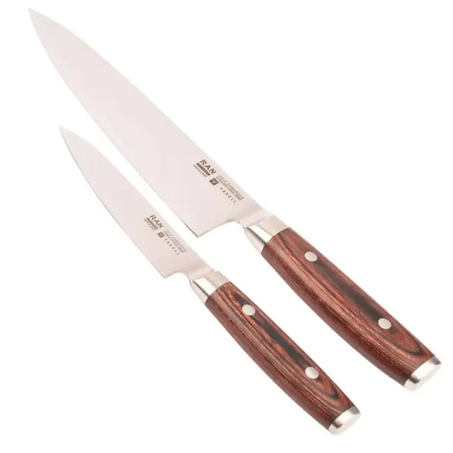 Yaxell Ran Messenset – Giftset – 2-delig – Koksmes 20 cm & Universeelmes 12 cm – 69 Lagen Damaststaal – VG10 Staal – 61 HRC – Mahonie Heft - Limited Edition