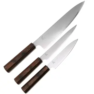 Yaxell Hana – 3-delige Messenset – Universeelmes, Vleesmes & Koksmes – MOVAX Damaststaal – Pakka Wood