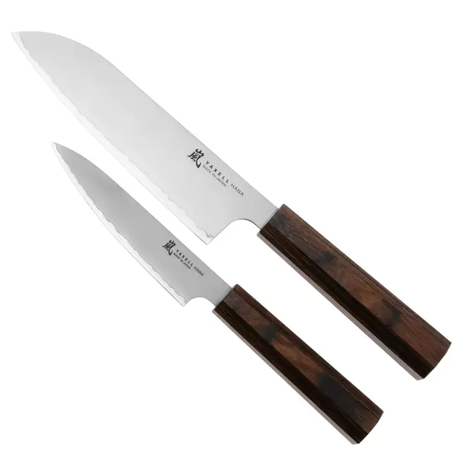 Yaxell Hana – 2-delige Messenset – Santokumes 16,5 cm & Universeelmes 12 cm – Damaststaal – Japanse Topkwaliteit