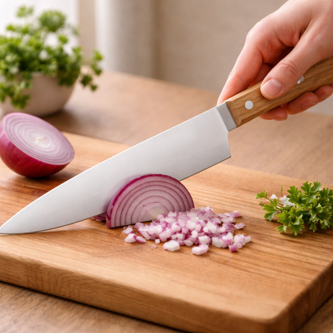 Robert Herder Heritage Koksmes – Carbon – fijn gepolijst – Lemmet 23,5 cm – Heft Beukenhout