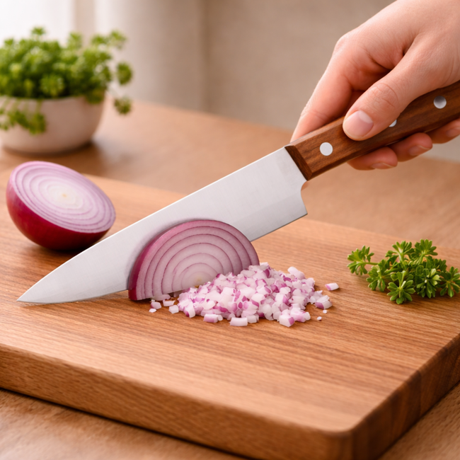 Robert Herder Heritage Koksmes – Carbon – blauw gepolijst – Lemmet 18,5 cm – Heft Kersenhout