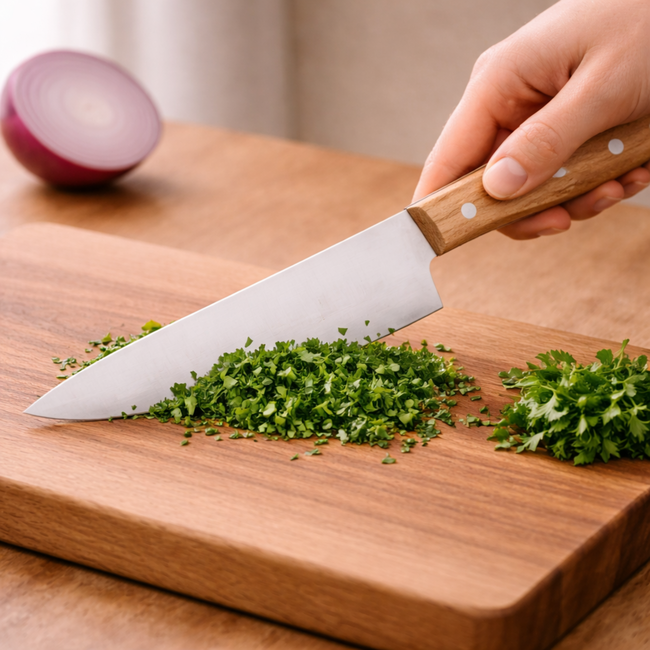 Robert Herder Heritage Koksmes – Carbon – fijn gepolijst – Lemmet 18,5 cm – Heft Beukenhout