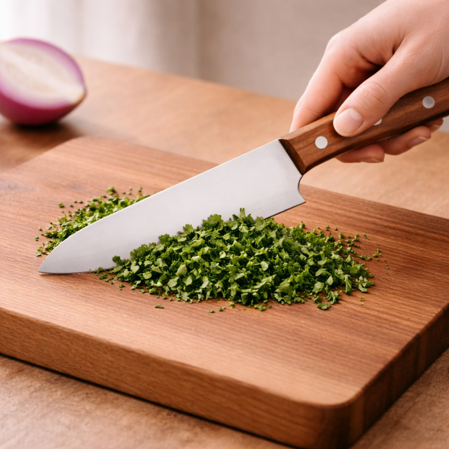 Robert Herder Heritage Koksmes – RVS – blauw gepolijst – Lemmet 18,5 cm – Heft Kersenhout