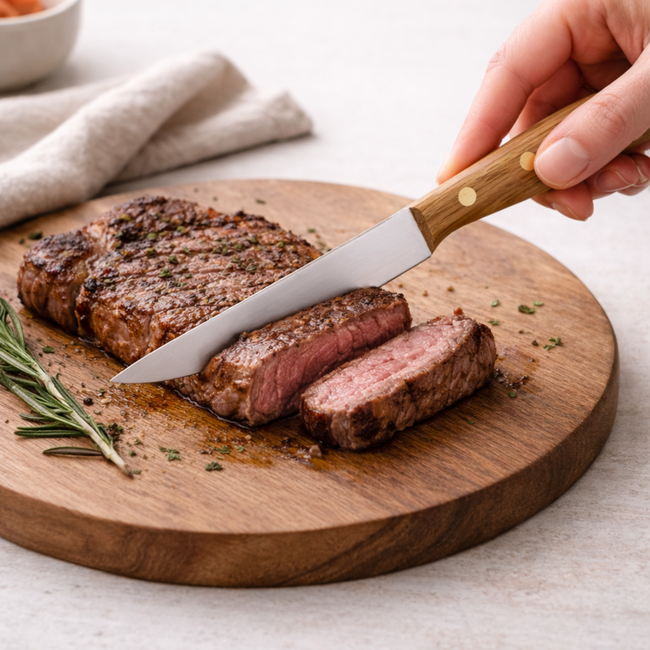 Robert Herder Steakmes – Breed – RVS – Glad – Lemmet 11,8 cm – Heft Eikenhout