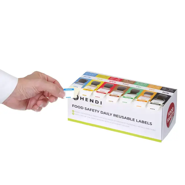 HENDI Verwijderbare voedselveiligheidsstickers met dispenser 7000 stuks 25 x 25 mm