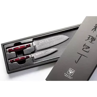 Yaxell Super Gou Messenset – Giftset – 2-delig – Universeelmes 12 cm & Santoku mes 16,5 cm – 161 Lagen Damaststaal – SG2 Staal – 63 HRC – Canvas-Micarta Heft