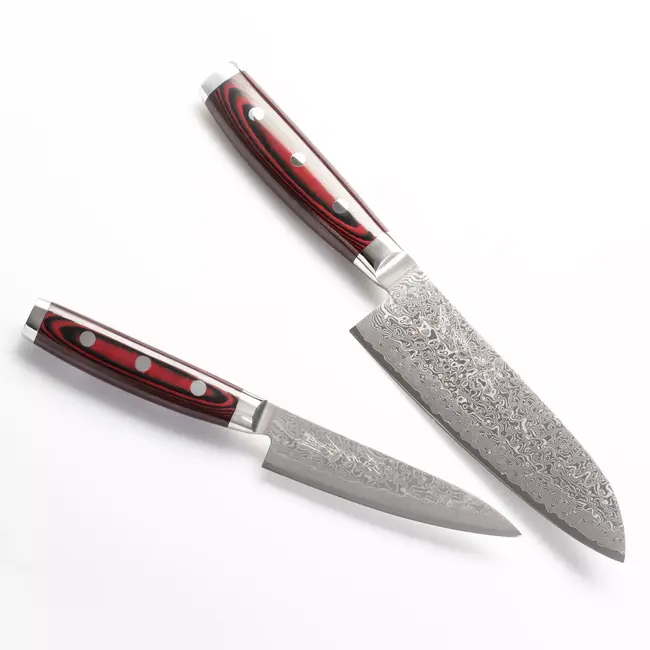 Yaxell Super Gou Messenset – Giftset – 2-delig – Universeelmes 12 cm & Santoku mes 16,5 cm – 161 Lagen Damaststaal – SG2 Staal – 63 HRC – Canvas-Micarta Heft
