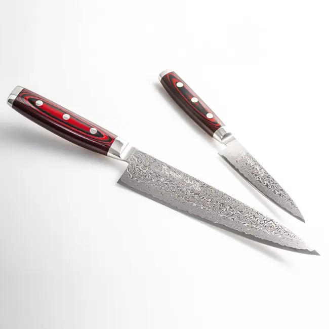 Yaxell Super Gou Messenset – Giftset – 2-delig – Koksmes 20 cm & Universeelmes 12 cm – 161 Lagen Damaststaal – SG2 Staal – 63 HRC – Canvas-Micarta Heft