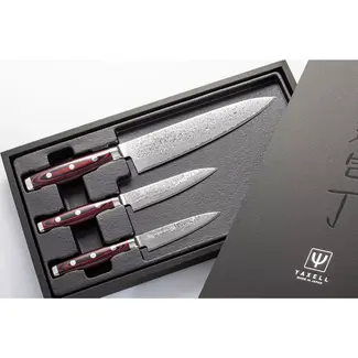 Yaxell Super Gou Messenset – Giftset – 3-delig – Koksmes 20 cm, Universeelmes 12 cm & Schilmes 8 cm – 161 Lagen Damaststaal – SG2 Staal – 63 HRC – Canvas-Micarta Heft