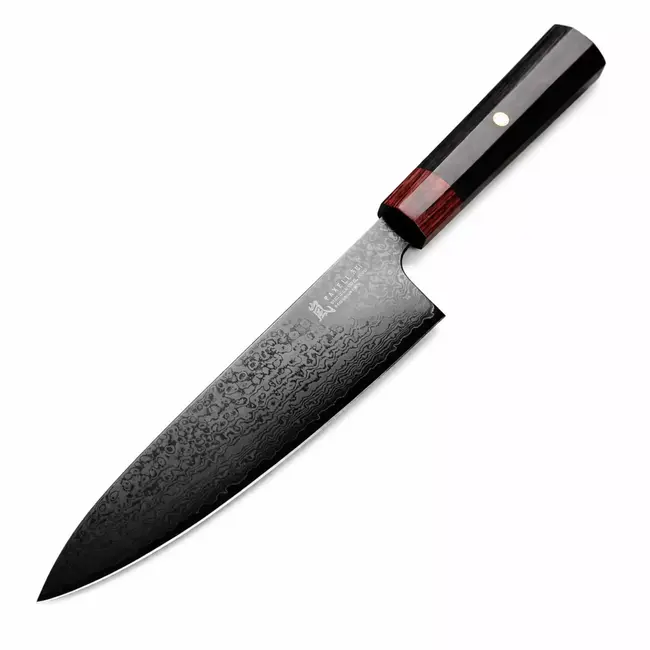 Yaxell Rei Koksmes 20 cm – 69 Lagen Damaststaal – VG10 Damaststaal – 61 HRC – Pakkahout Heft