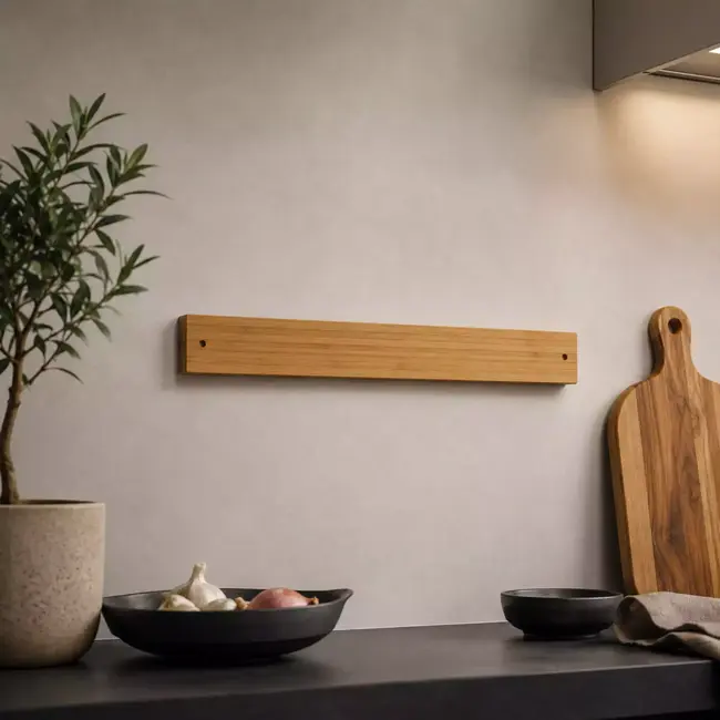 Yaxell Messenstrip van Bamboe 34,5 cm – Magnetisch en Duurzaam – Voor 5 Messen – Inclusief Bevestigingsmateriaal – Veilig en Stijlvol
