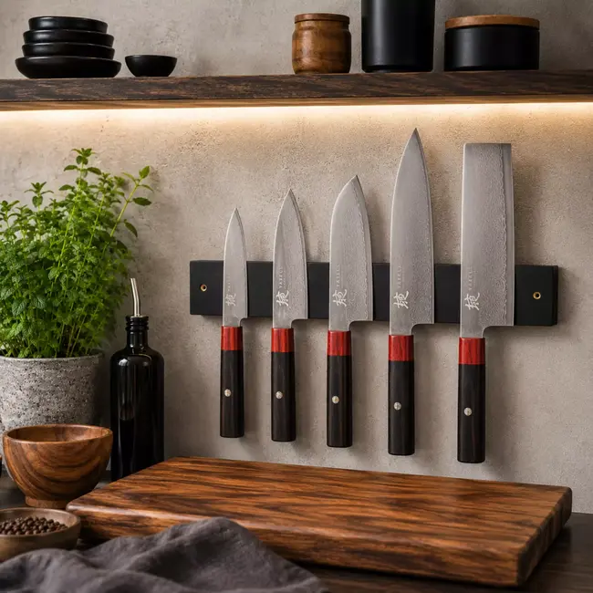 Yaxell Messenstrip van Bamboe Zwart 34,5 cm – Magnetisch en Duurzaam – Voor 5 Messen – Inclusief Bevestigingsmateriaal – Veilig en Elegant