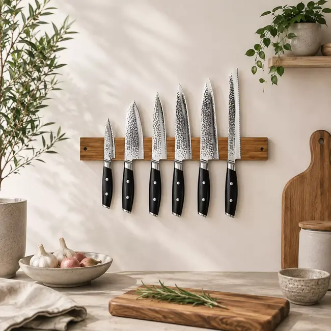 Yaxell Messenstrip van Bamboe 49,5 cm – Magnetisch en Duurzaam – Voor 8 Messen – Inclusief Bevestigingsmateriaal – Natuurlijke Look en Sterke Magneten