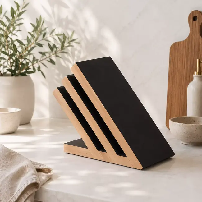Yaxell Messenhouder – Beukenhout – Magnetisch Messenblok – Voor 6 Messen – Modern Design – Ruimtebesparend en Stijlvol Ontwerp