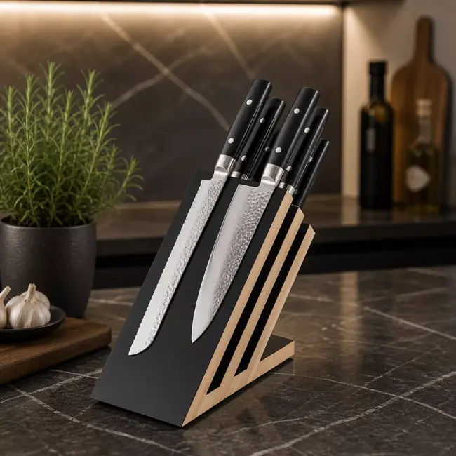 Yaxell Messenhouder – Beukenhout – Magnetisch Messenblok – Voor 6 Messen – Modern Design – Ruimtebesparend en Stijlvol Ontwerp