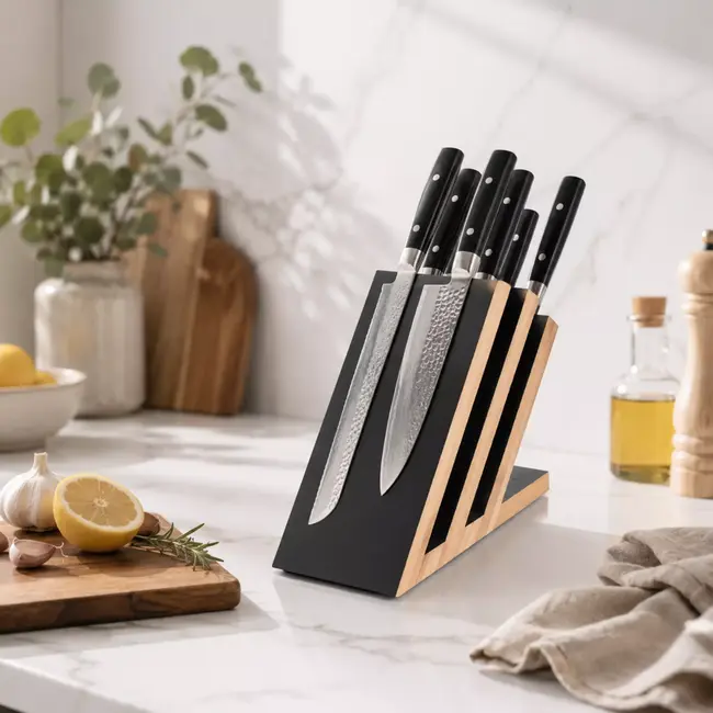 Yaxell Messenhouder – Beukenhout – Magnetisch Messenblok – Voor 6 Messen – Modern Design – Ruimtebesparend en Stijlvol Ontwerp
