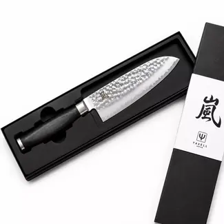 Yaxell Taishi Santoku Mes 16,5 cm – VG-10 Staal – Hardheid 61 HRC – Tsuchime Afwerking – Gehamerd Lemmet – Zwart Pakka Beukenhout Handvat