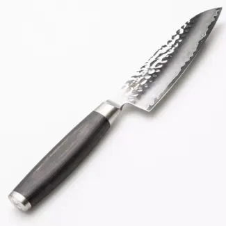 Yaxell Taishi Santoku Mes 12,5 cm – VG-10 Staal – Hardheid 61 HRC – Tsuchime Afwerking – Gehamerd Lemmet – Zwart Pakka Beukenhout Handvat